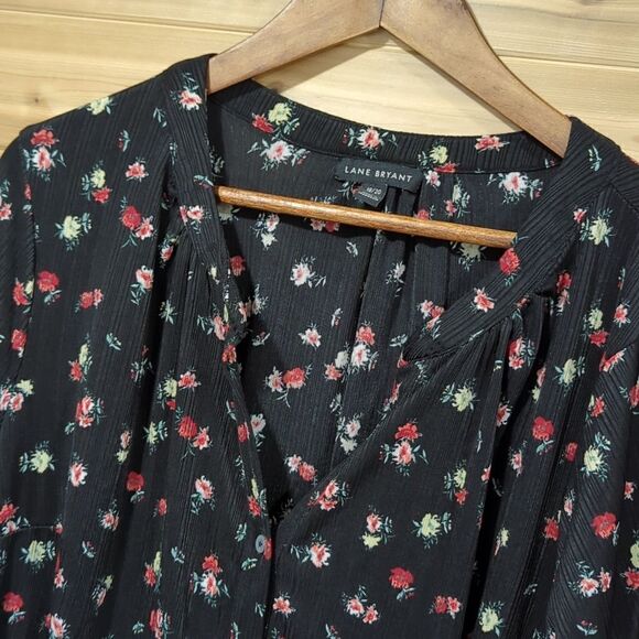 Lane Bryant Womens Top 18/20 Black Floral Spring Blouse - Picture 2 of 9